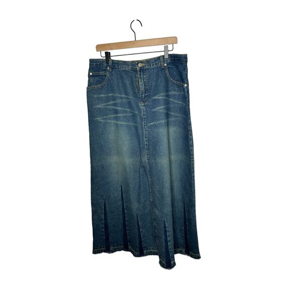 Adriana Sport sz 16 Long denim Jeans maxi modest Skirt womens raw hem - Picture 1 of 2